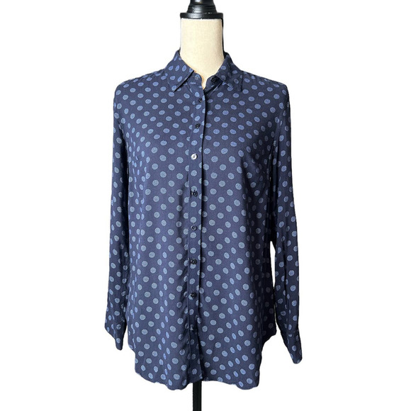 Talbots Button Up Blouse in Blue with Polka Dots Size Small - Picture 1 of 5